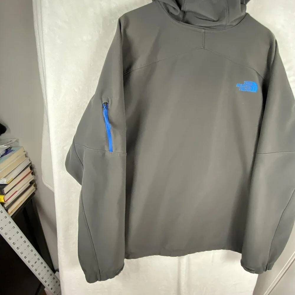 The North Face Jacket Mens 2XL Gray Hooded Softshell Full Zip Fleece Lined Ski